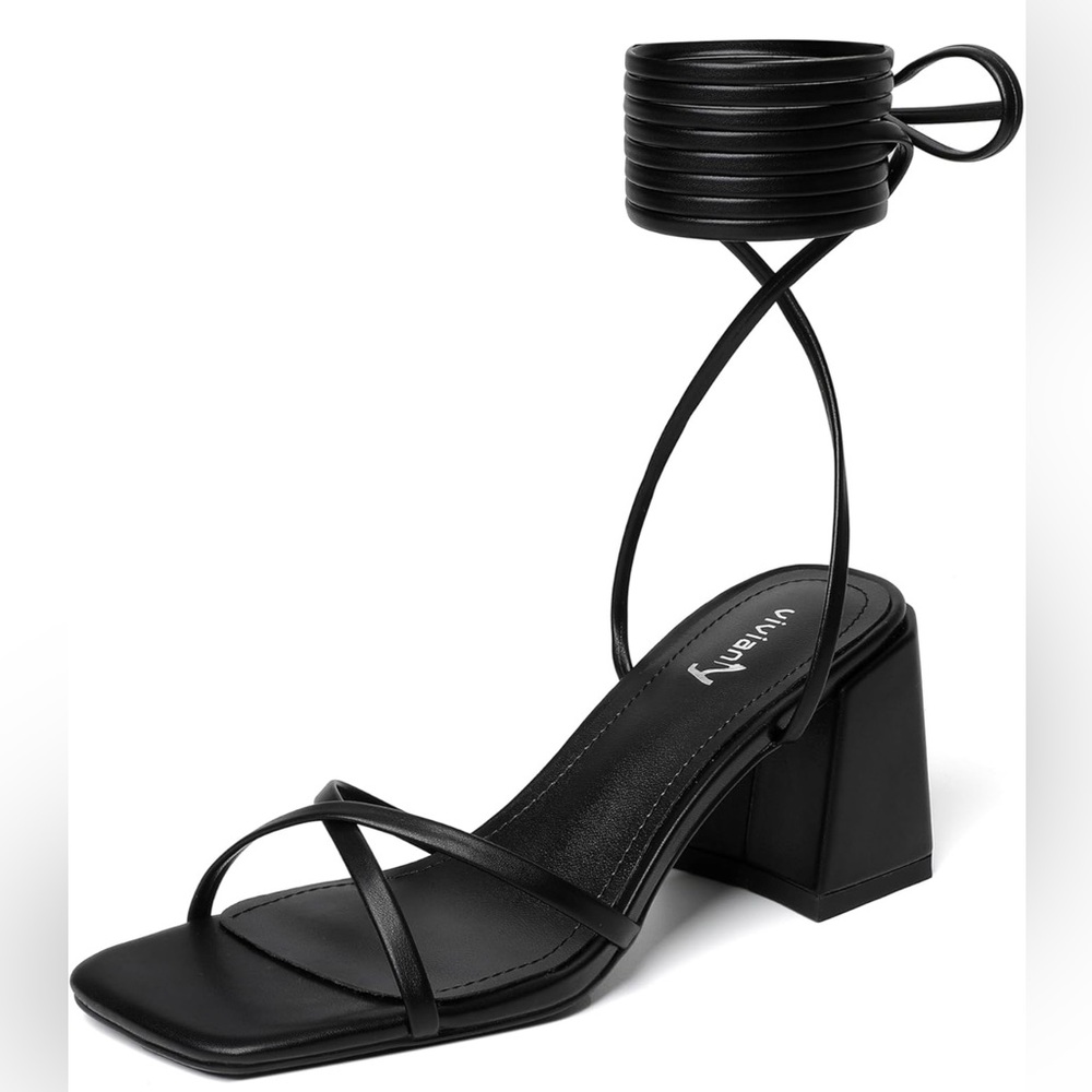 Vivianly Elegant Black Lace-Up Sandals - Picture 1 of 5